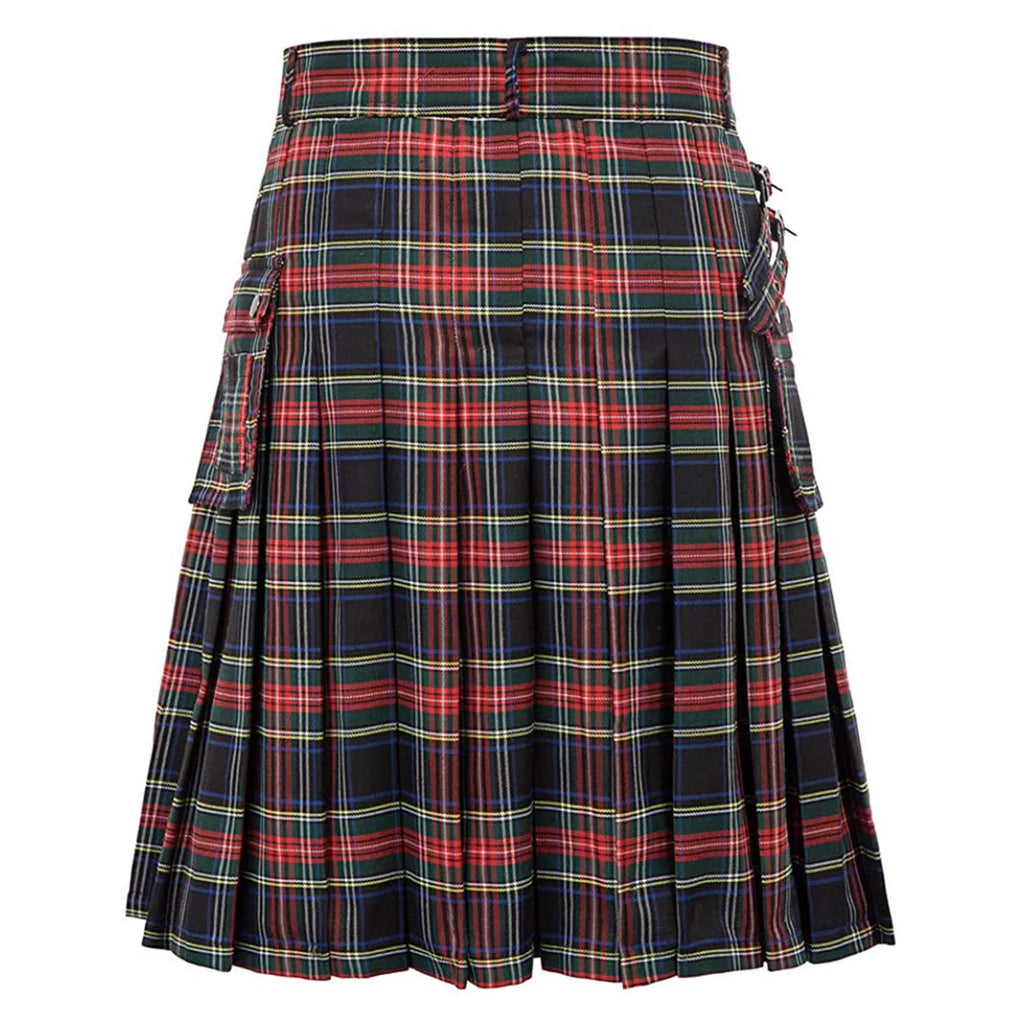 Mens Scottish Plaid Skirts Traditional Highland Tartan Practical Kilt Vintage Pleated Skirt Cosplay Carnival Fancy Party Dress