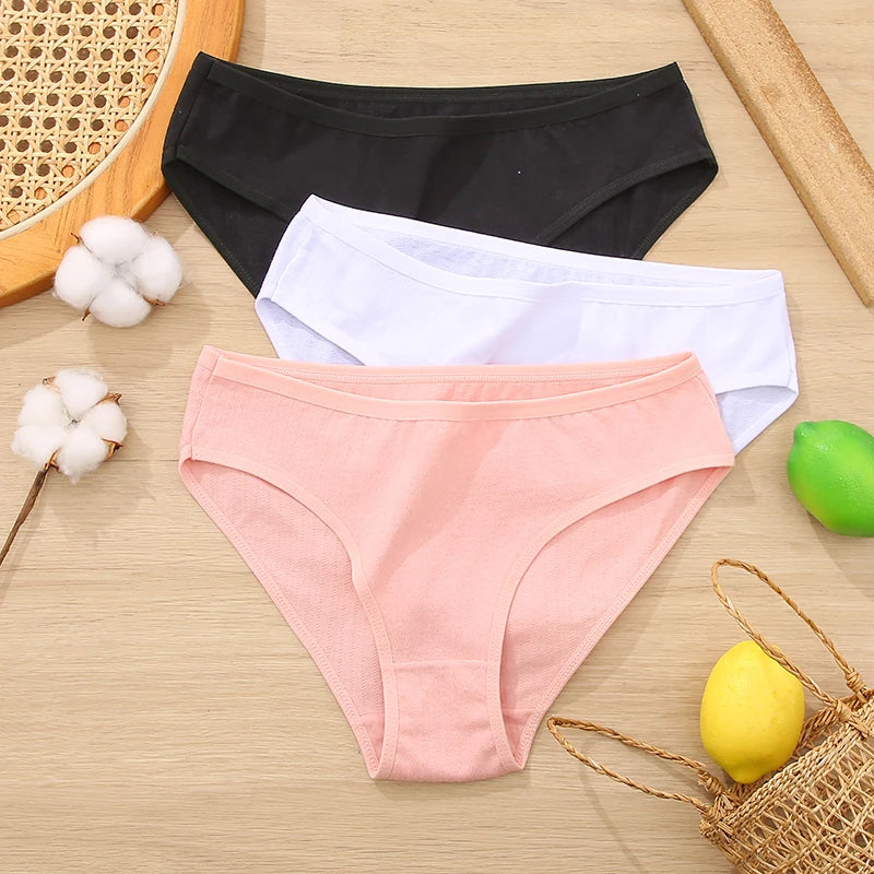 3PCS/Set Cotton Panties Women Briefs Jacquard Design Women Panties Sexy Female Underpants Solid Color Intimate Pantys S-XL