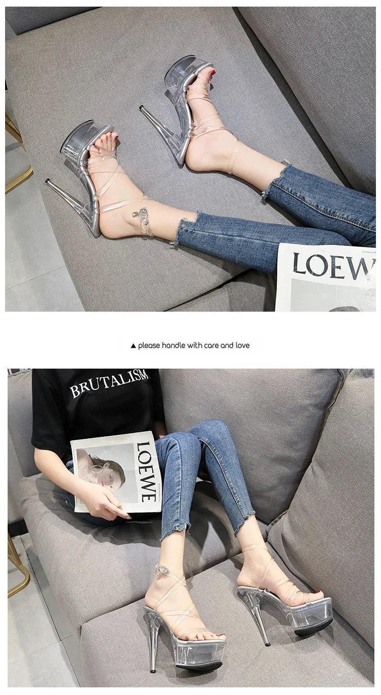 Girls Shoe for Party Club Stripper Heels Women Shoes 2024 Platforms High Heels Sandals Clear Sexy Pole Dance 15cm High Plus Size