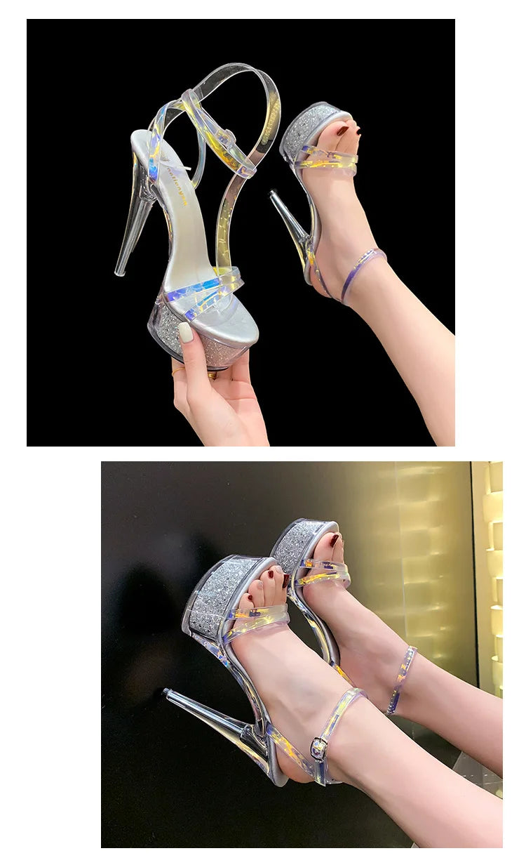 Girls Shoe for Party Club Stripper Heels Women Shoes 2024 Platforms High Heels Sandals Clear Sexy Pole Dance 15cm High Plus Size
