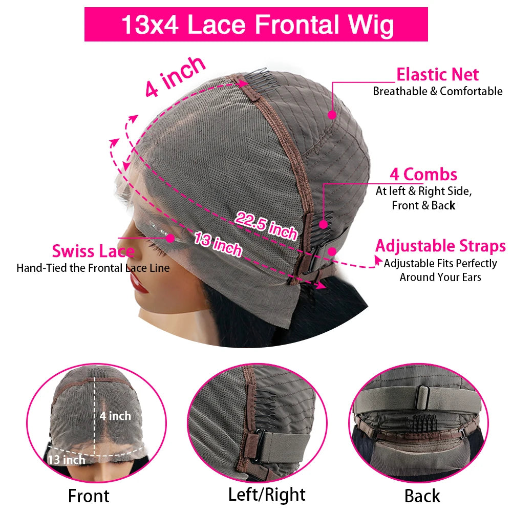 220 Desnity Long Chocolate Brown Straight  40 46 Inch Full Frontal 13x4 13x6 HD Transparent Lace Front Remy Human Hair Wigs