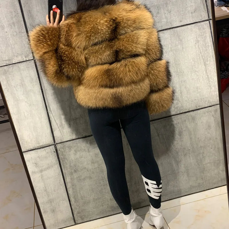 Women Fake Raccoon Fur Coat Ladies Winter Thick Warm Furry Faux Fur Fox Jackets Coats Patchwork Outerwear casaco feminina frio