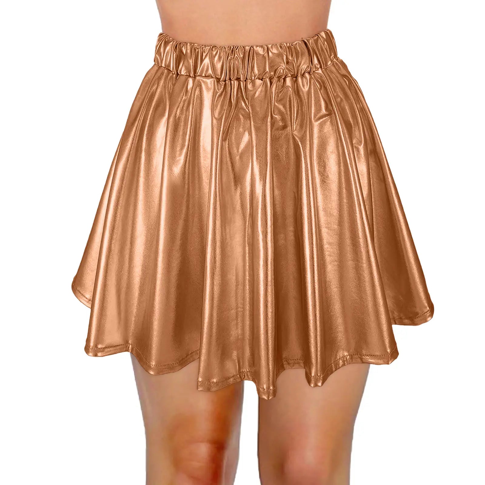 Women Sparkly Shiny Metallic Skater Skirt Carnival Party Rave Outfit A Line Pleated Skirts Elastic High Waist Nightclub Faldas
