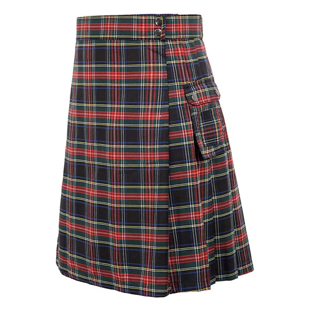 Mens Scottish Plaid Skirts Traditional Highland Tartan Practical Kilt Vintage Pleated Skirt Cosplay Carnival Fancy Party Dress