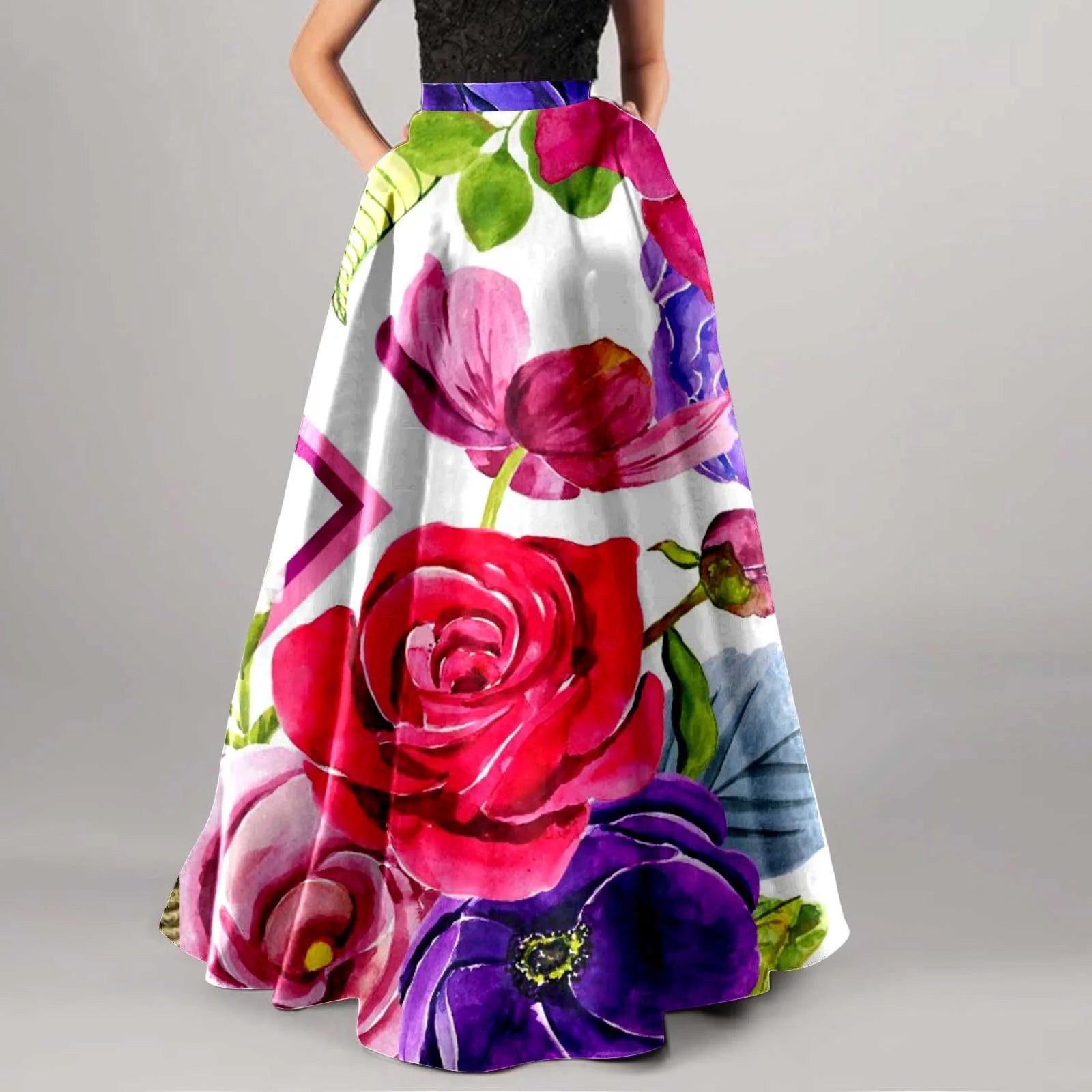 New Colored Flower Wrapped Hip Dresses For Formal Occasions Bohemian Floral Print Maxi Skirt High Waist Pocket Party Dress