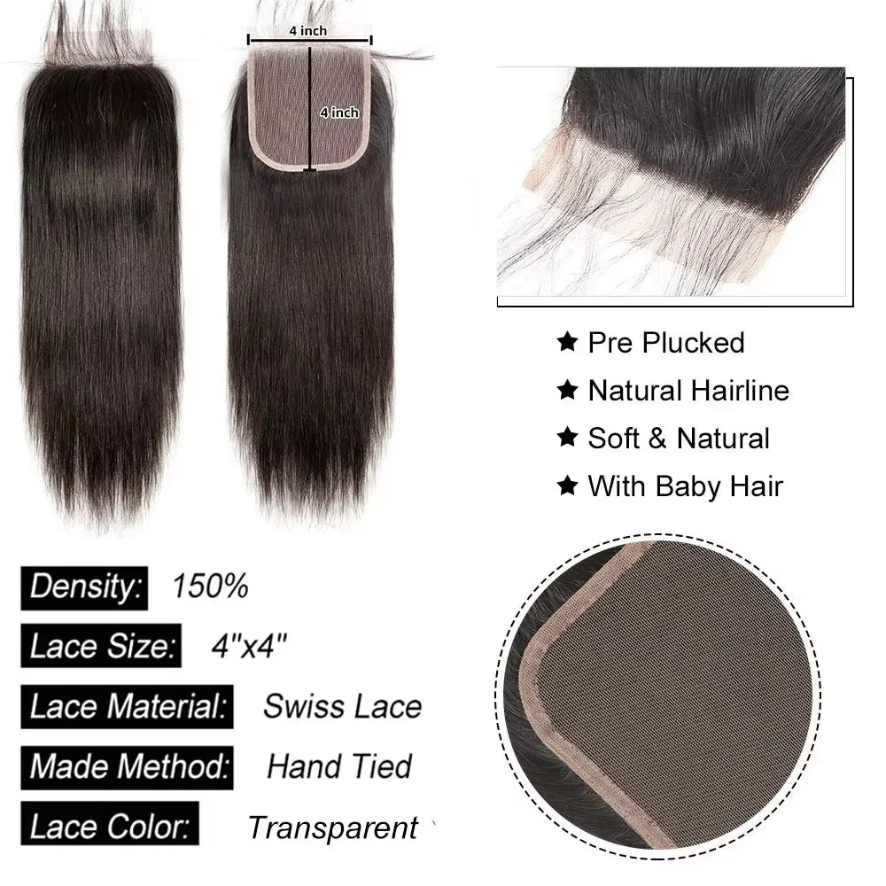 Peruvian Human Hair Bundles With Closure Straight Raw 3 4 Bundles With 4x4 5x5 HD Lace Closure Virgin Weave With 13x4 Frontal
