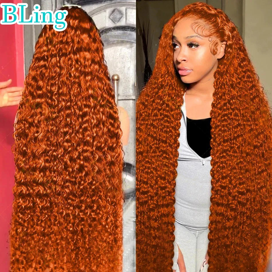Deep Wave Ginger Orange Lace Front Wig Human Hair 13x6 HD Lace Front with Baby Hair 250% Density Long Curly Wig for Black Women