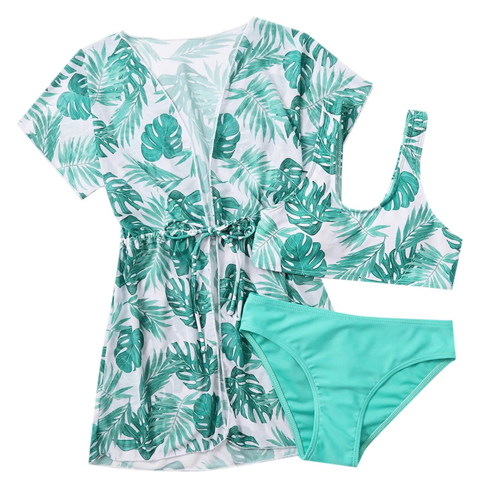 Size 12 Girl Bathing Suit Girls 3 Piece Tropical Bathing Suits Cute Bikini Swimsuit With Cover Up Sparkling Swimsuit