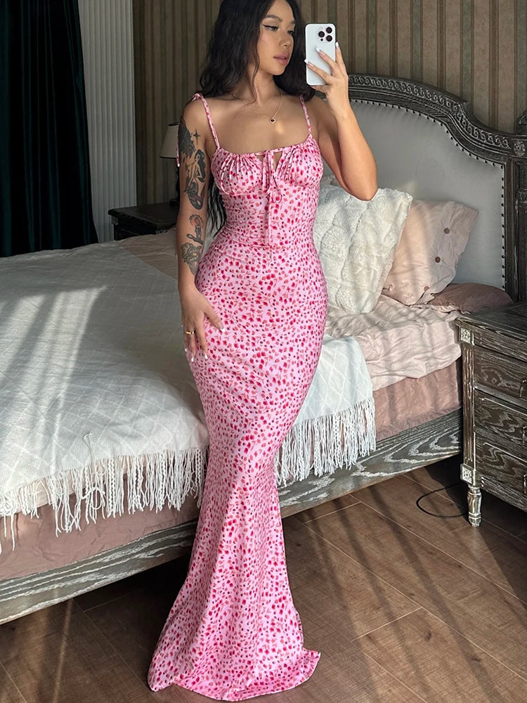 Dulzura Women Floral Print  Sleeveless Bodycon Maxi Dress Outfits Birthday Party Club Clothes