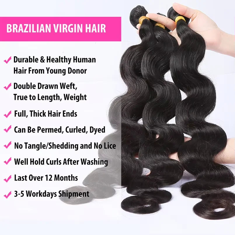 Peruvian Human Hair Bundles With Closure Body Wave Raw 3 4 Bundles With 4x4 5x5 HD Lace Closure Virgin Weave With 13x4 Frontal