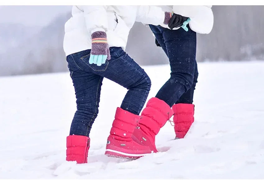 White Women Boots Winter Shoes Warm Plush Mid-calf Boots Waterproof Rubber Non-slip Platform Snow Boots Female Plus Size 42