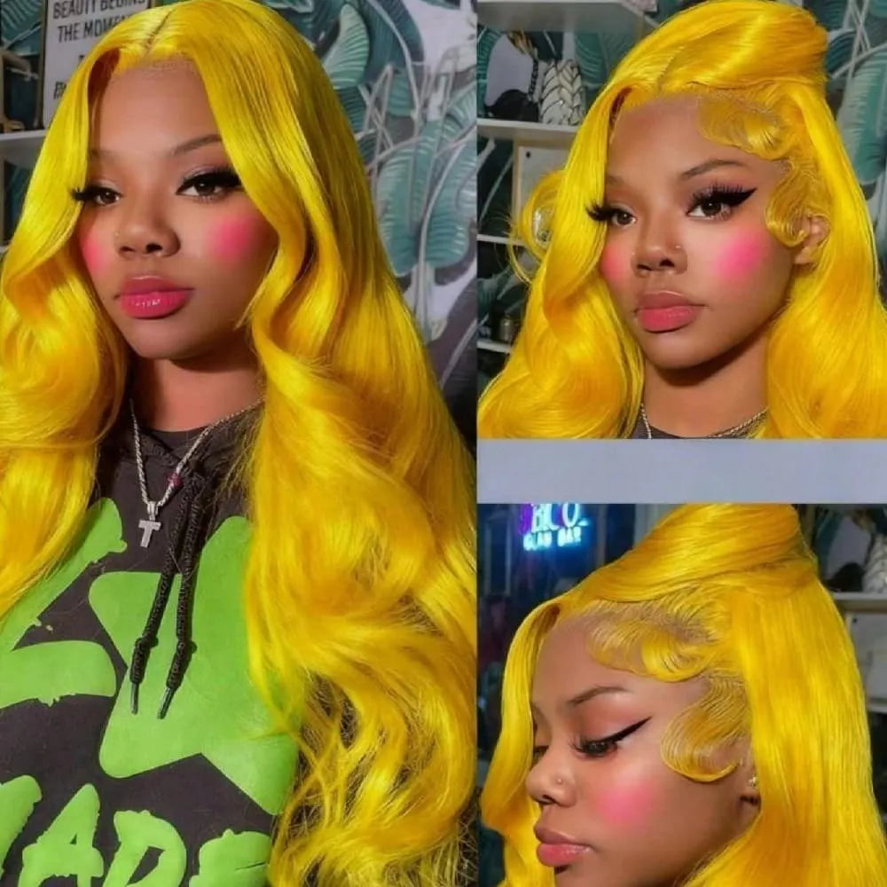 Yellow Body Wave Lace Front Wig Human Hair for Daily 13x4 Hd Lace Front Wig Human Hair 200 Density Lace Front Wig Human Hair