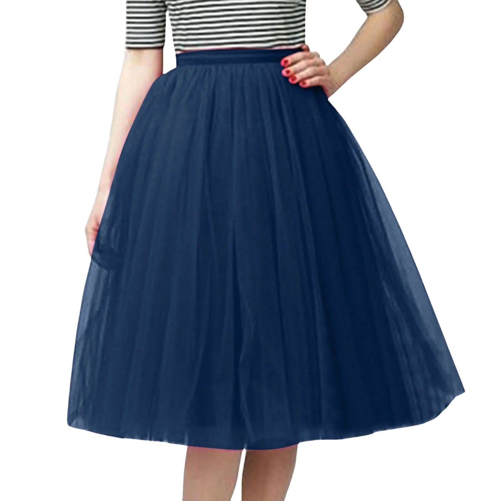 Womens Tiered Tutu A-Line Midi Skirts Elegant Puffy Underskirt Dance Party High Waist Tulle Skirt Lolita Petticoat Faldas Mujer