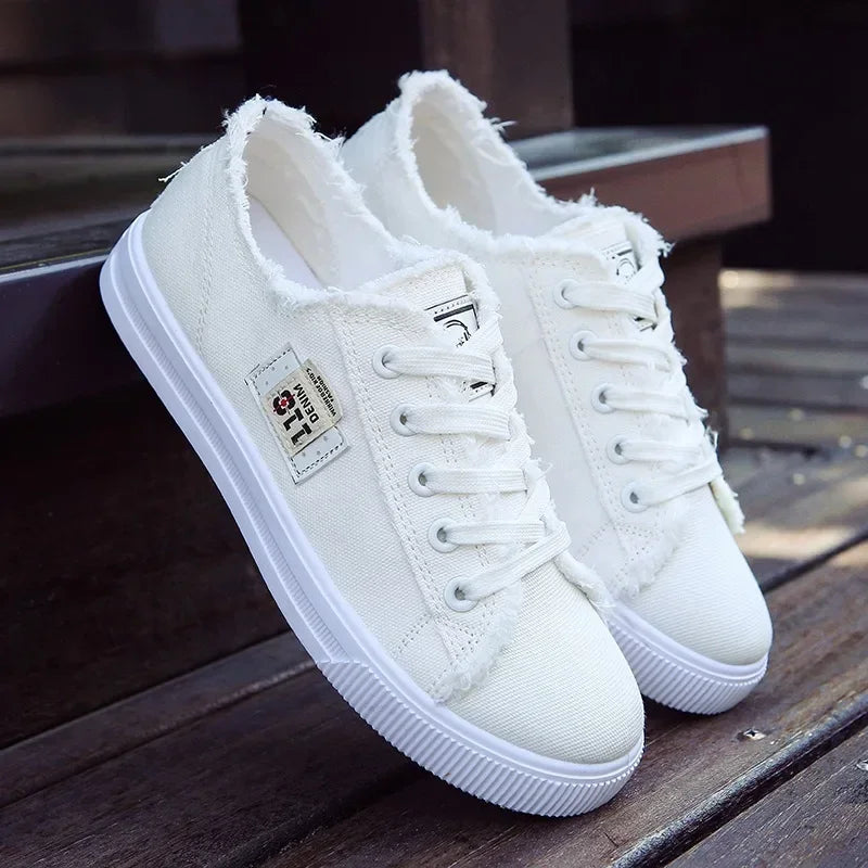 2024 Spring Summer Women Canvas Sneaker Low Top Denim Sneakers Ladies Lace-Up Flat Canvas  Board Shoes Female sapatos femininos