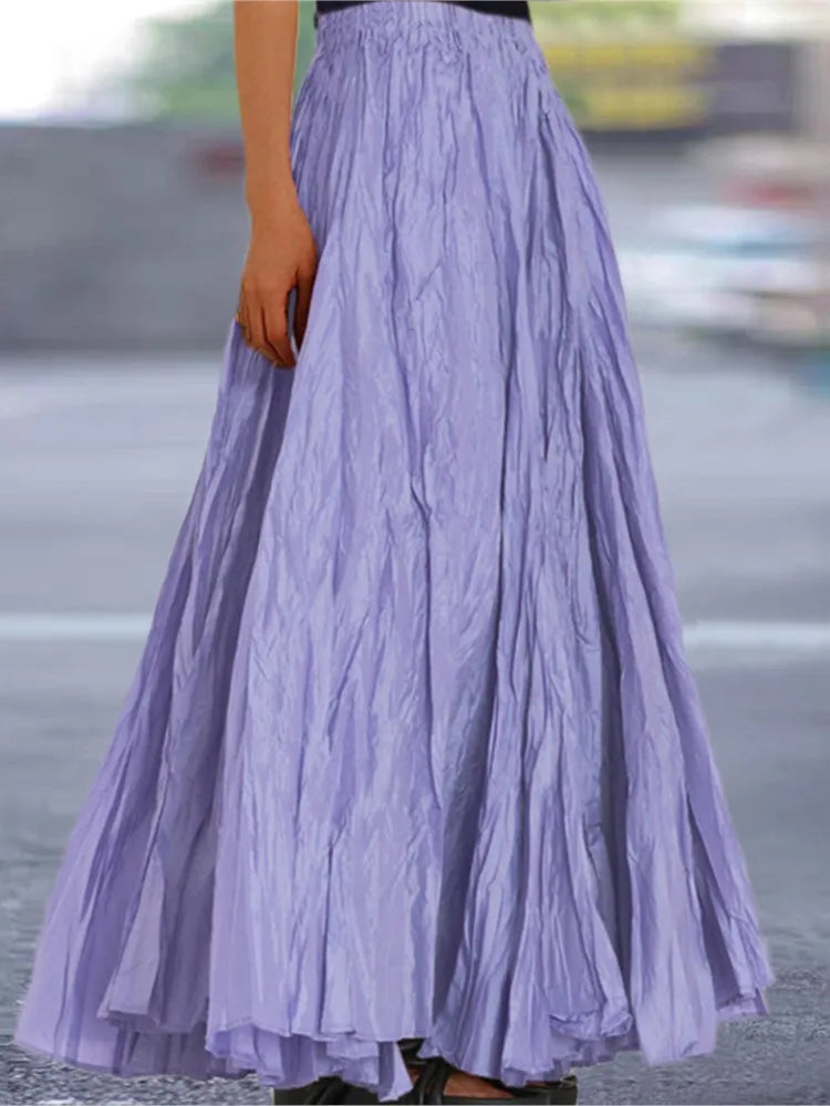 Fashionable Pleated A-line Skirt Spring Summer New Women's Solid Color Half Length Skirt With Elegant Pleats Floor Length Skirt