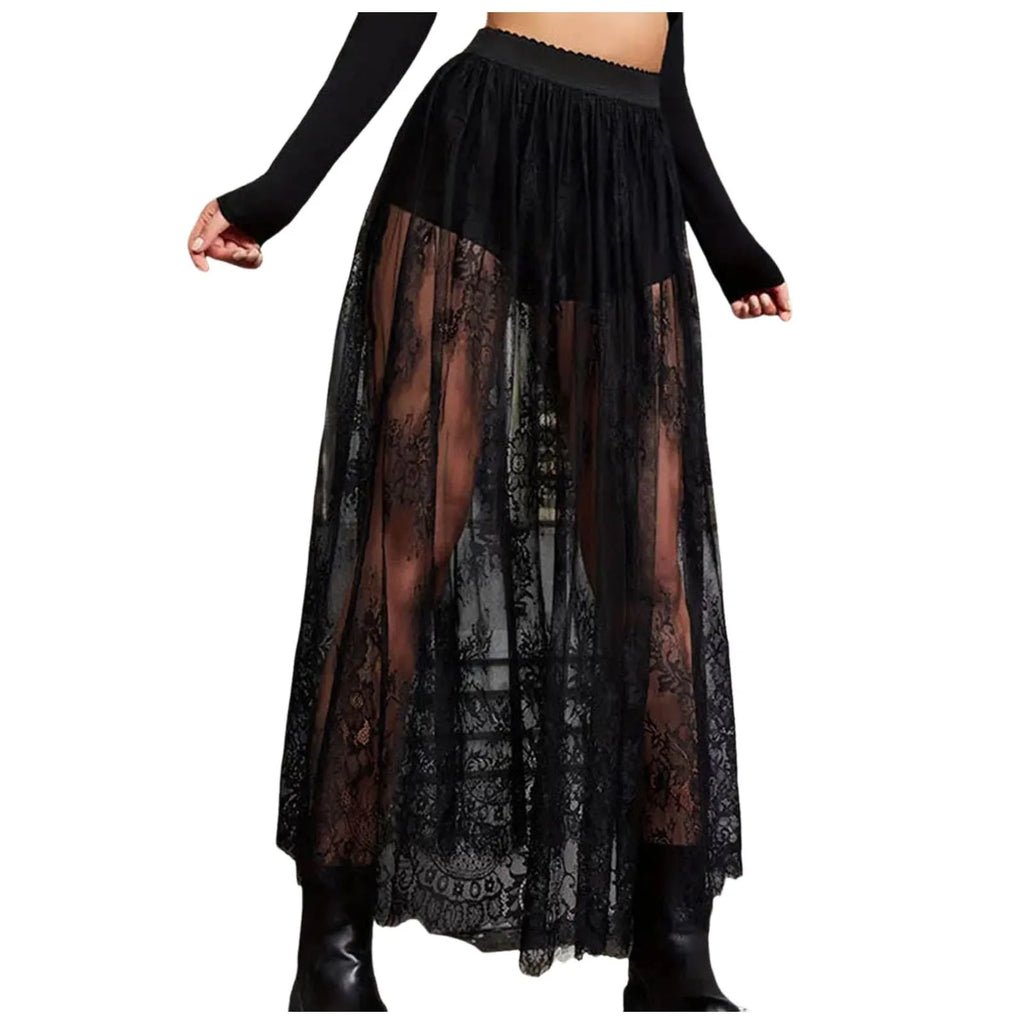 Womens Lace Skirt Elastic Waist Asymmetric Irregular Hem Lace Floral Hem Mini Skirt E Girl Sexy Fashion Streetwear юбка шорты