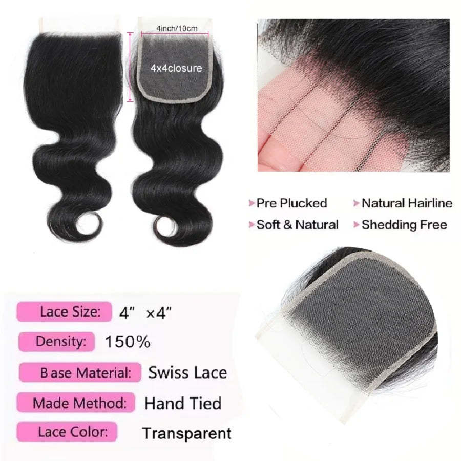 20 22inch 13x4 Body Wave Lace Frontal 4x4 5x5 Transparent Lace Closure Brazilian Remy Hair 100% Human Hair Cheap Soft Preplucked