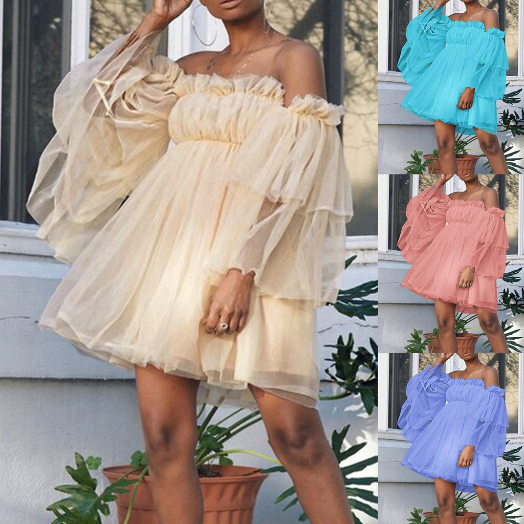 Off Shoulder Ruffle Dresses For Women Elegant Summer High Waist Loose Wedding Dress Summer Women's Dresses Beach Female Dress