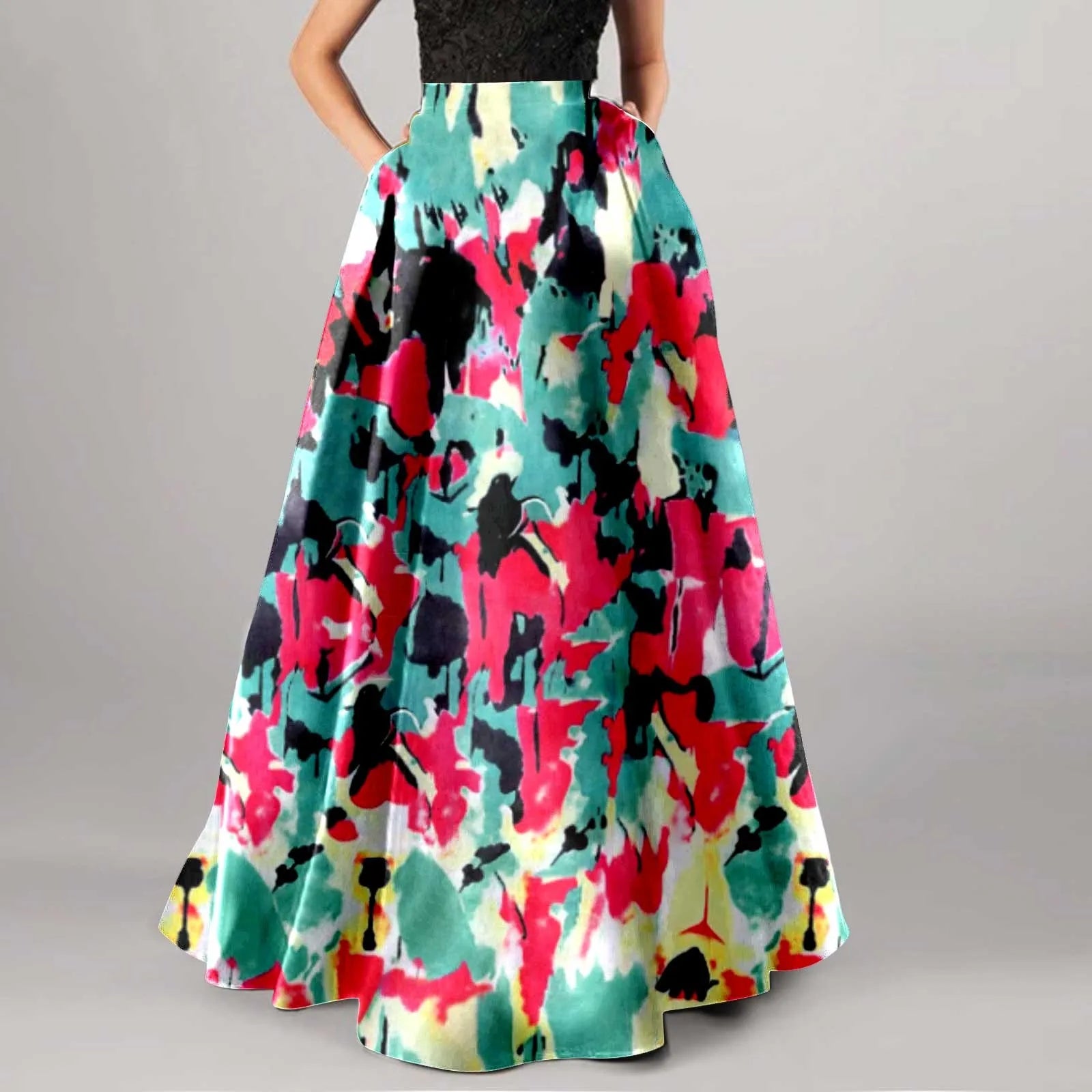 New Colored Flower Wrapped Hip Dresses For Formal Occasions Bohemian Floral Print Maxi Skirt High Waist Pocket Party Dress