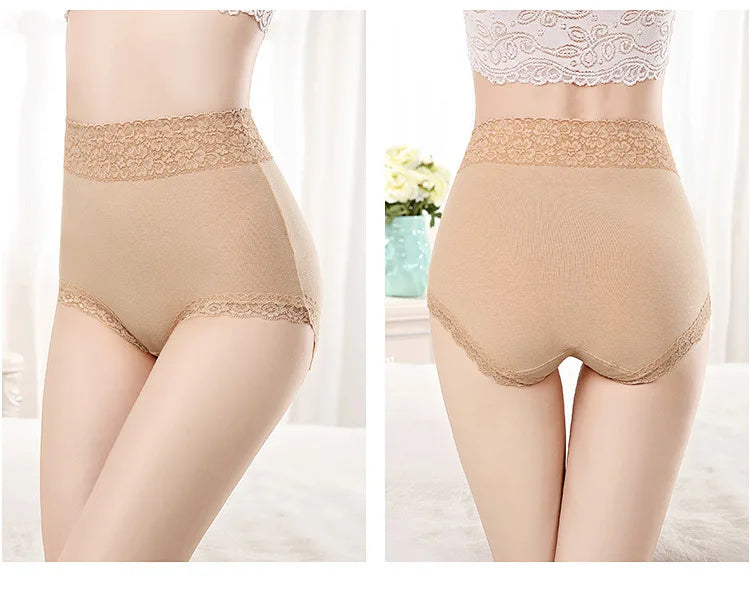 12PCS High quality Cotton Panties Women's Underwear High waist  Lace Resilient Soft  Briefs Abdomen In Slimming lingerie