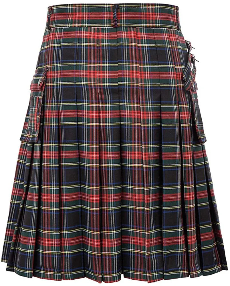 Men's Scottish Festive Skirt Men's Check Contrast Pleated Skirt