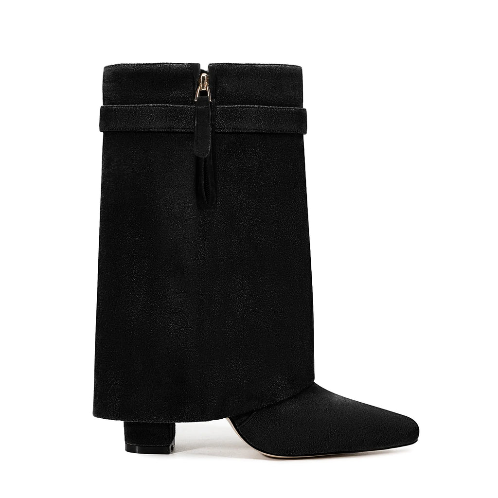 Ladies' Autumn and Winter New Pointed Knee High Women's Boots, Thick High-heeled Long Pants Boots, Fashionable Mid Rise Boots