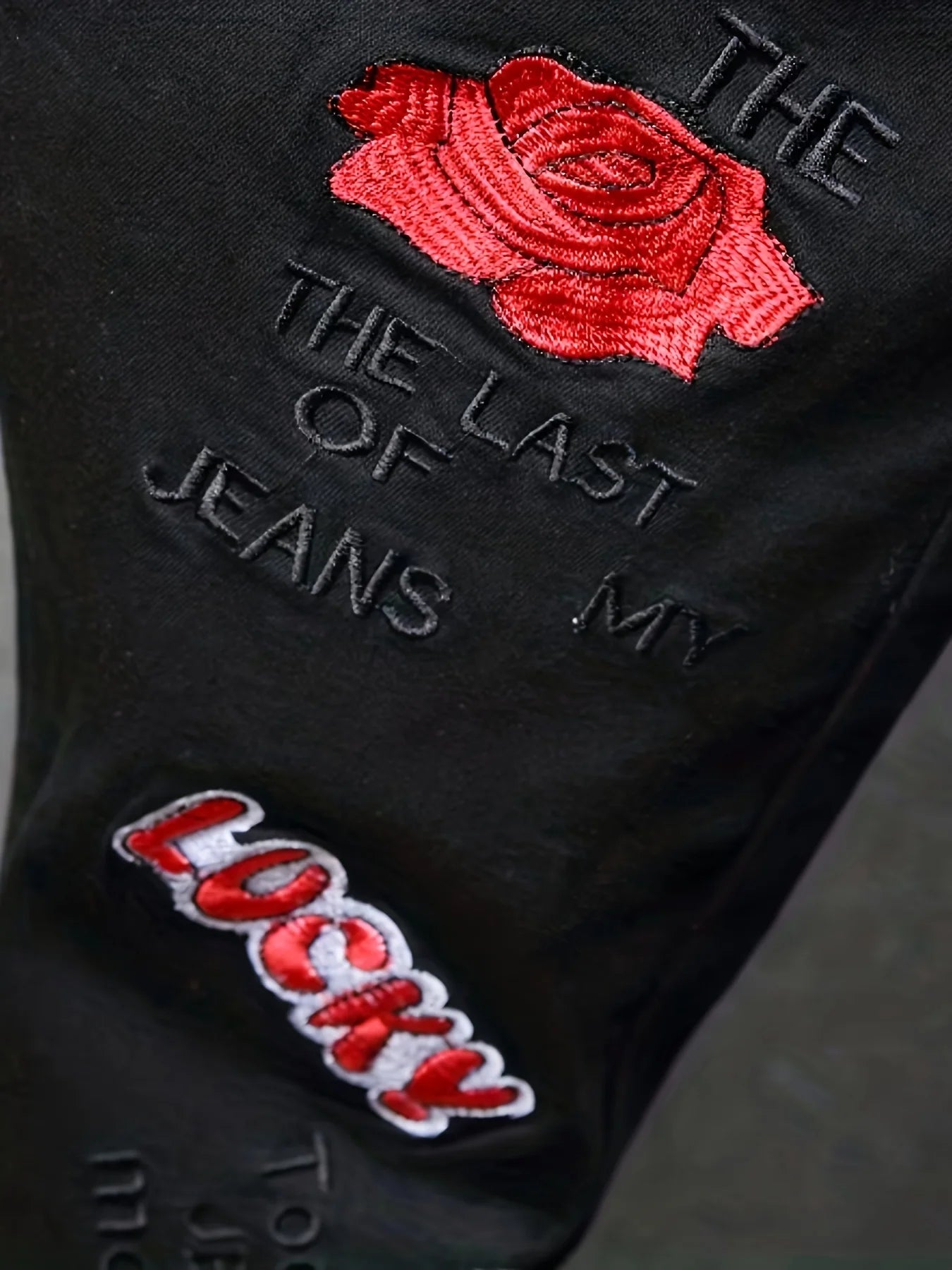 Men's slim fit jeans embroidered elastic straight leg denim pants