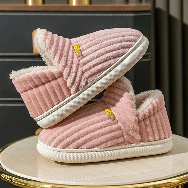Comwarm Warm Fur House Slippers For Women Men 2023 Winter New Ankles Cozy Plush Slippers Home Indoor Soft Thick Sole Cotton Shoe