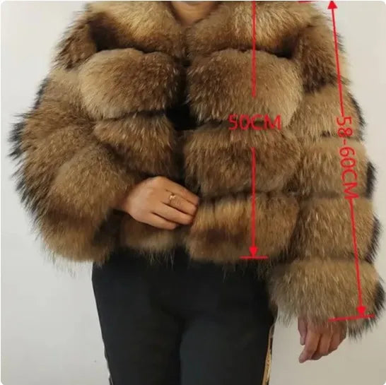 Women Fake Raccoon Fur Coat Ladies Winter Thick Warm Furry Faux Fur Fox Jackets Coats Patchwork Outerwear casaco feminina frio