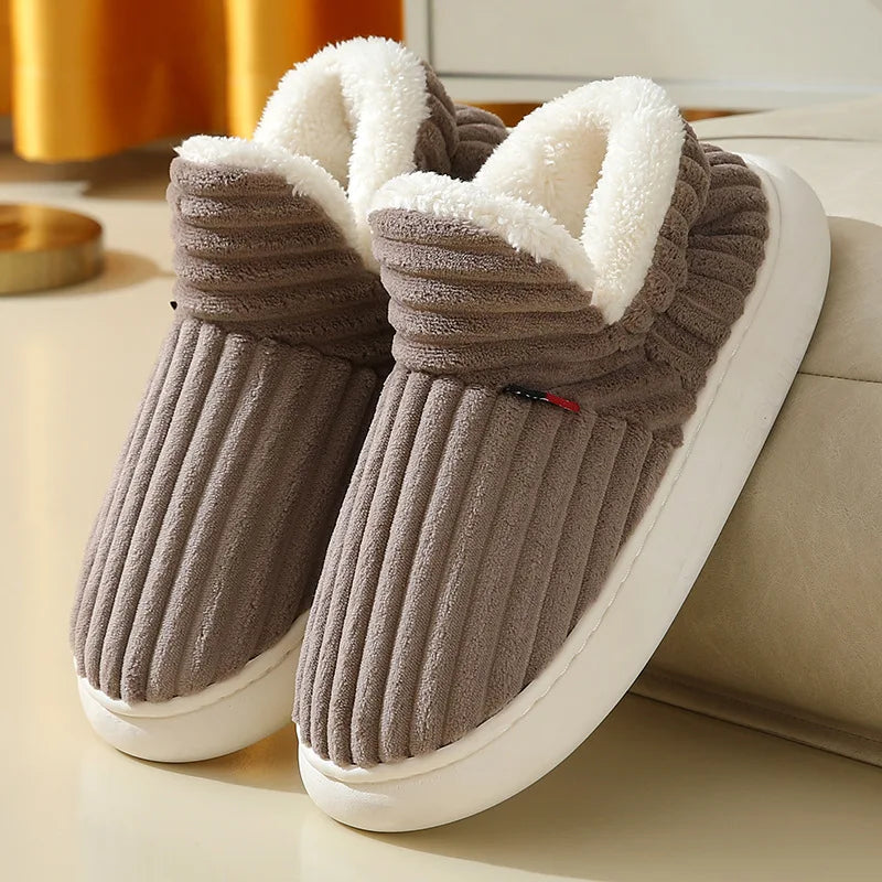 Comwarm Warm Fur House Slippers For Women Men 2023 Winter New Ankles Cozy Plush Slippers Home Indoor Soft Thick Sole Cotton Shoe