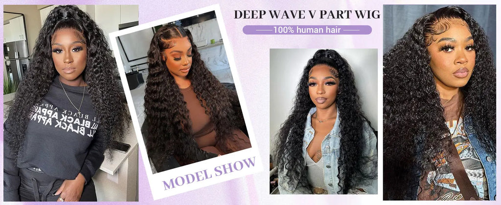 Curly U V Part Wig Human Hair 180% Density No Leave Out No Glue 30 36 Inch Deep Curly Wave U Part Human Hair Wig for Women