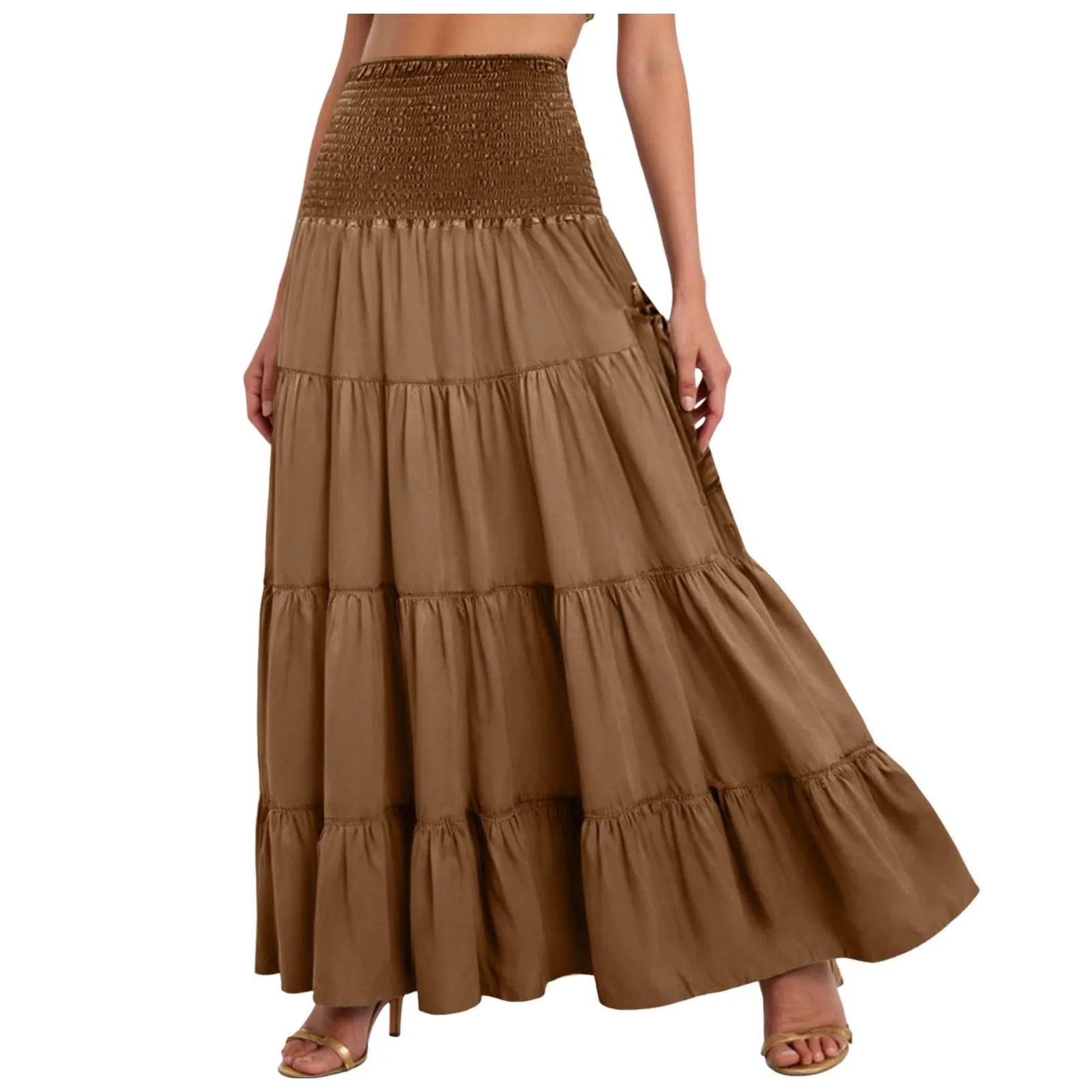Boho Fairy Skirts Women Tiered Convertible Bustier Dress with Pockets Vintage Hippie Gypsy A-Line Maxi Skirt Versatile Sarong