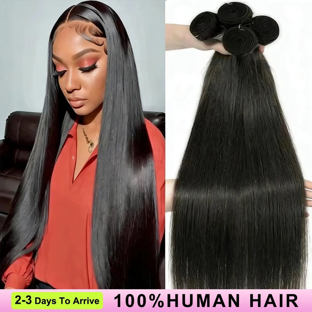 30 40 Inch Straight Bundles 100% Human Hair Brazilian Virgin Hair Natural Color 3 4 Pcs Raw Hair Bundles Extensions For Women