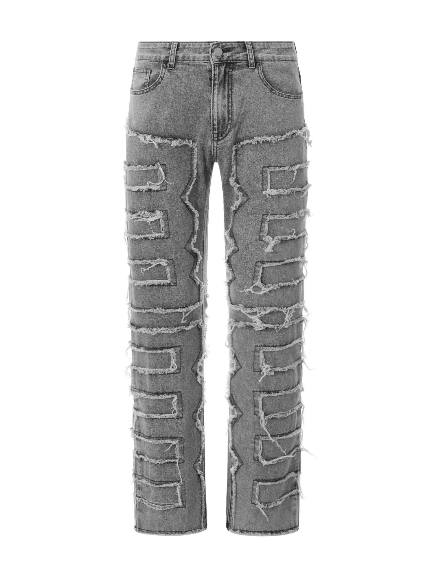 Men Skinny Pants Vintage Patch Frayed Denim Pants Spring Fall Casual Leggings Trousers with Pockets