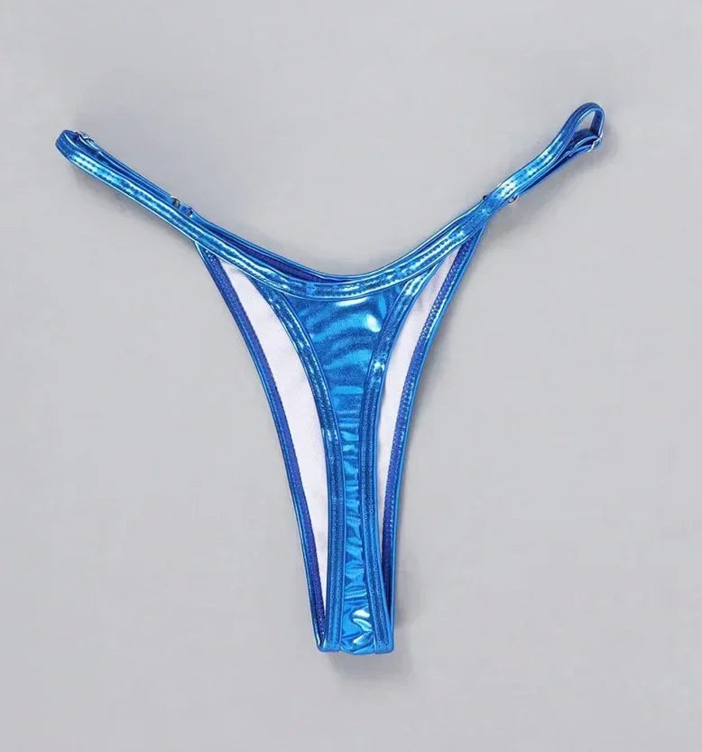 Women Adjustable Strap Thong Lady Briefs Panties G-string Glossy Triangle Shape Solid Color Elastic Mid Waist Ladies Underpants