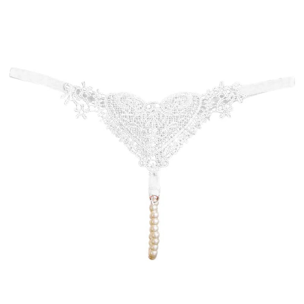 Seamless Crotchless Underwear Women Erotic Floral Embroidered Beading Sexy Lingeries Female Lace Hollow Out Pearl Panties