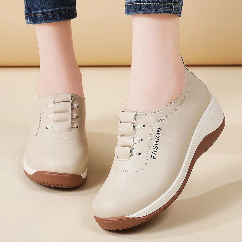 New women's 43 casual shoes, 100% genuine leather breathable and fashionable leather shoes for walking