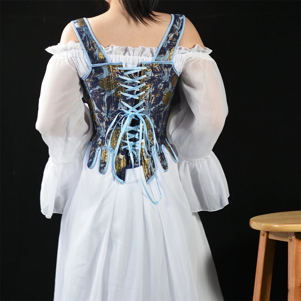 Fashion White Embossed Vintgae Petal Bodices Women Overbust Slimm Corsets Lace Up Boned Shaping Tops Korset