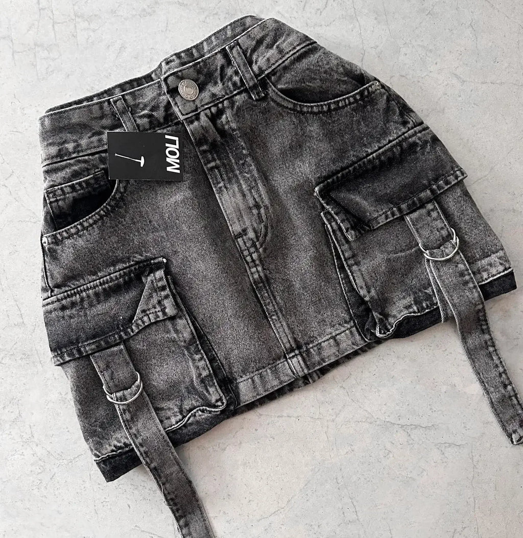 Y2k Harajuku Retro Mini Skirt Womens Fashionable Off White Multi Pocket Ultra Short Denim Skirt Gothic Casual Sexy Short Skirt