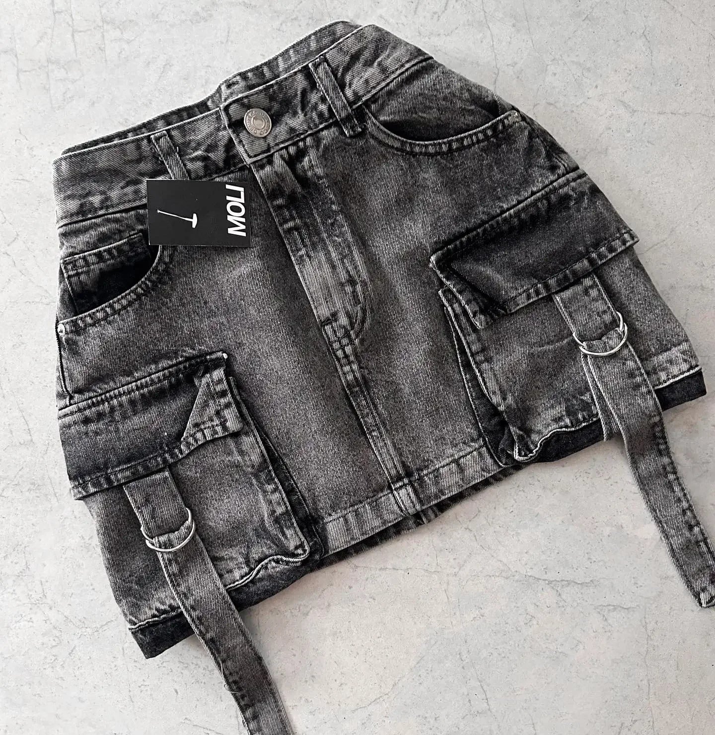 Y2k Harajuku Retro Mini Skirt Womens Fashionable Off White Multi Pocket Ultra Short Denim Skirt Gothic Casual Sexy Short Skirt