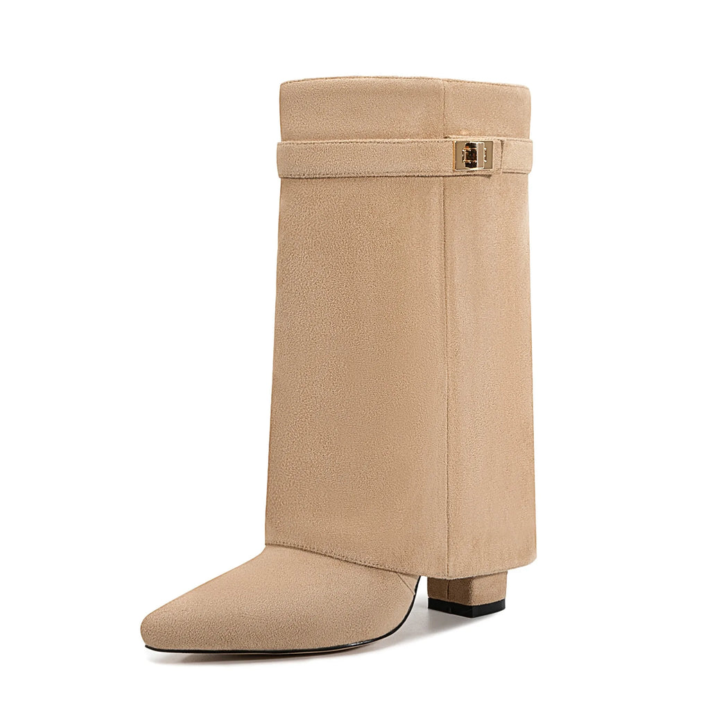 Ladies' Autumn and Winter New Pointed Knee High Women's Boots, Thick High-heeled Long Pants Boots, Fashionable Mid Rise Boots