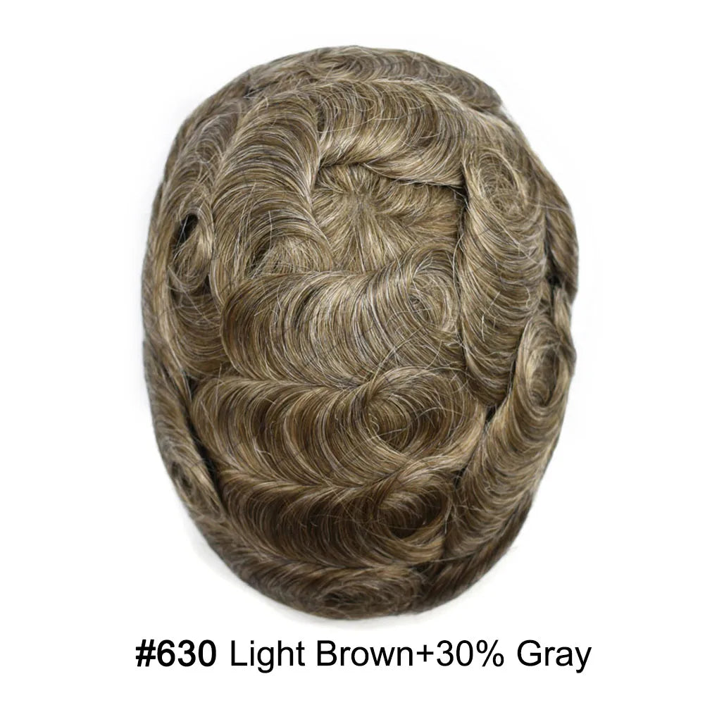 Invisible Full Poly Mens Toupee Thin Skin Hair System For Men 100% Human Hair Replacement All Clear PU Mens Wig