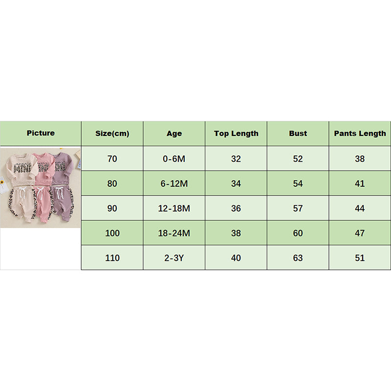 2023-09-15 Lioraitiin 0-3Y Newborn Baby Girls Clothing Set Letter & Leopard Print Long Sleeve Pullover Strap Pants 2 Pcs Outfit