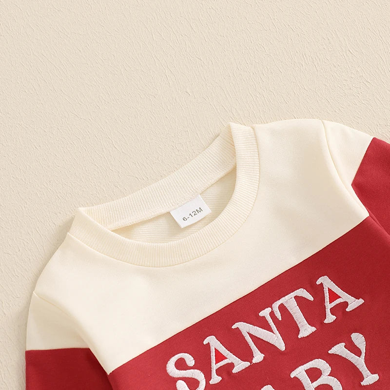 Toddler Baby Boy Christmas Outfit Letter Embroidery Contrast Color Long Sleeve Sweatshirt and Elastic Pants Clothes