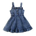 Lioraitiin Baby Girl Off Shoulder Ruffle Denim Dress with Sleeveless Button Down - Cute Summer Outfit for Toddlers