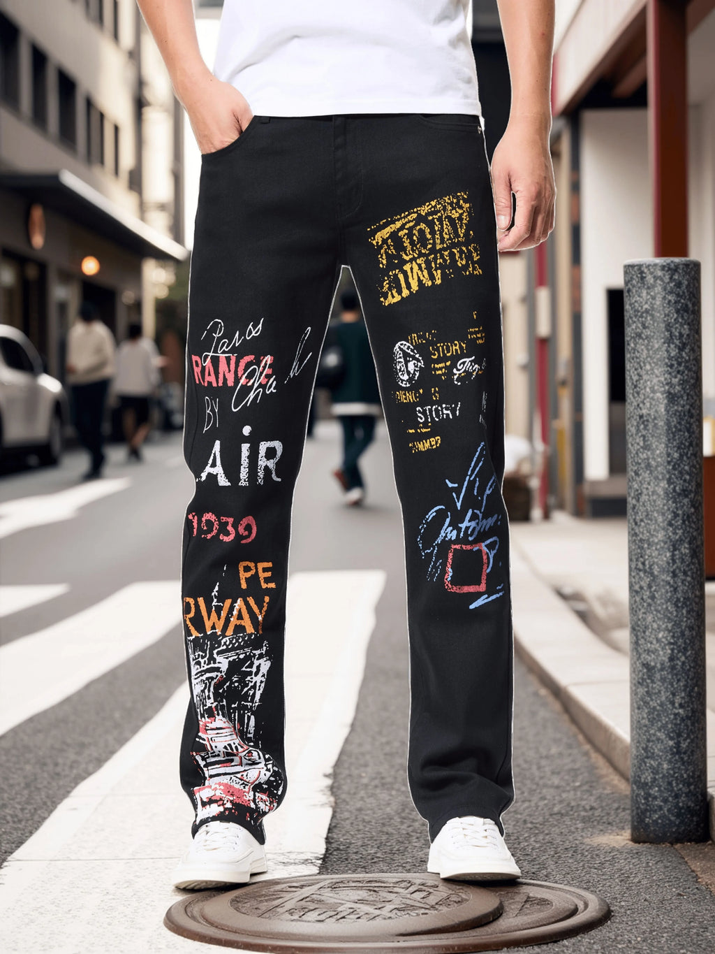 Inspired men's ripped jeans fashion slim and chapter stitching fashion street jeans fashion cutting edge