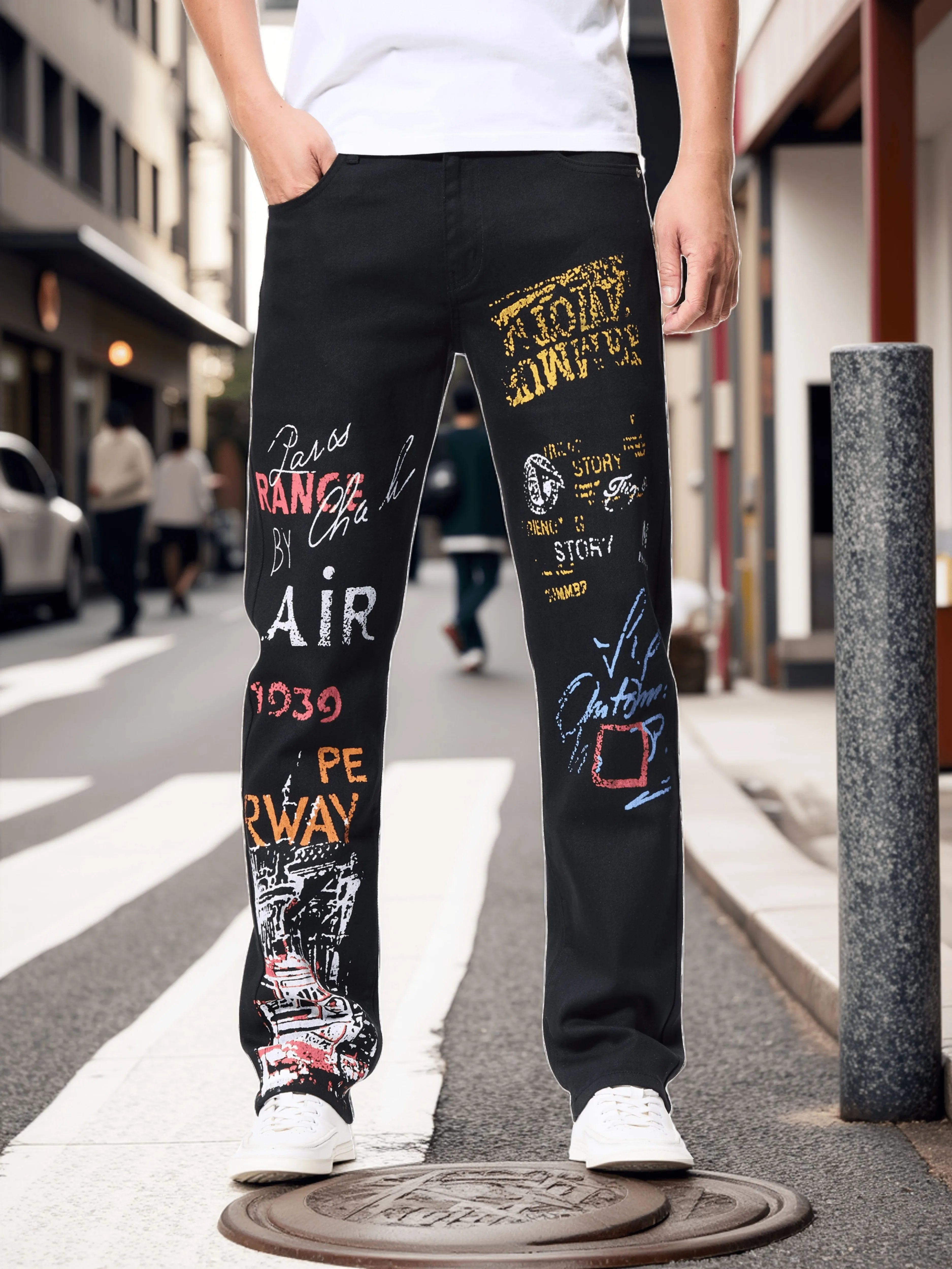 Inspired men's ripped jeans fashion slim and chapter stitching fashion street jeans fashion cutting edge