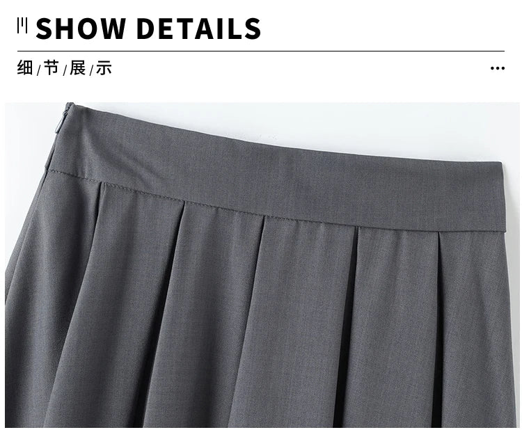 Beiyingni Women Long Suit Maxi Pleated Black Skirts Korean Fashion 2024 Autumn High Waist Slim A-line Skirt Ladies Gray Faldas