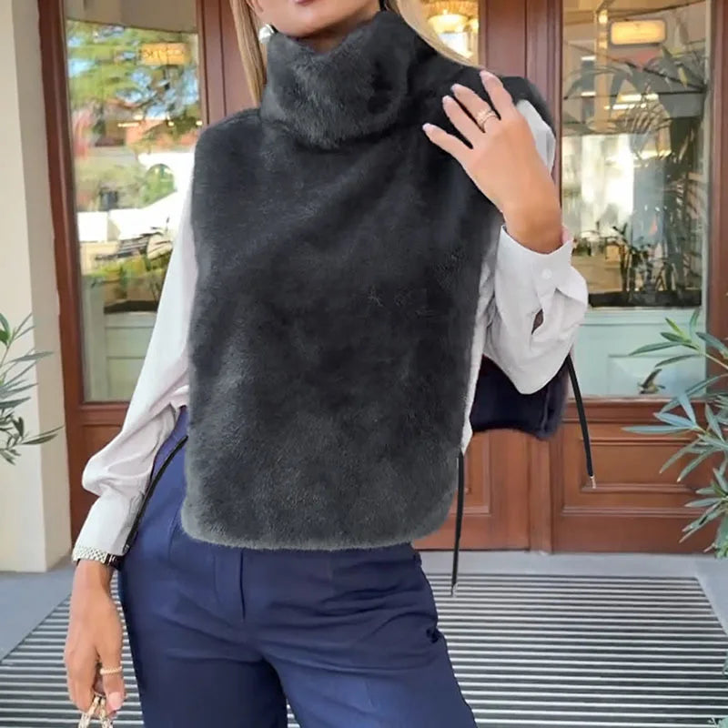 KUCLUT 2025 Autumn Winter Plush Vest For Women High-End Faux Mink Velvet High Collar Elegant Waistcoat Top Female 1A1010