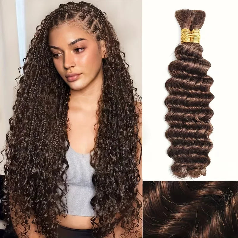 2 Bundles Human Hair Bulk For Braiding Colored Chocolate Brown Human Hair Extensions 110g Per Pack Curly Boho Hair For Braidings